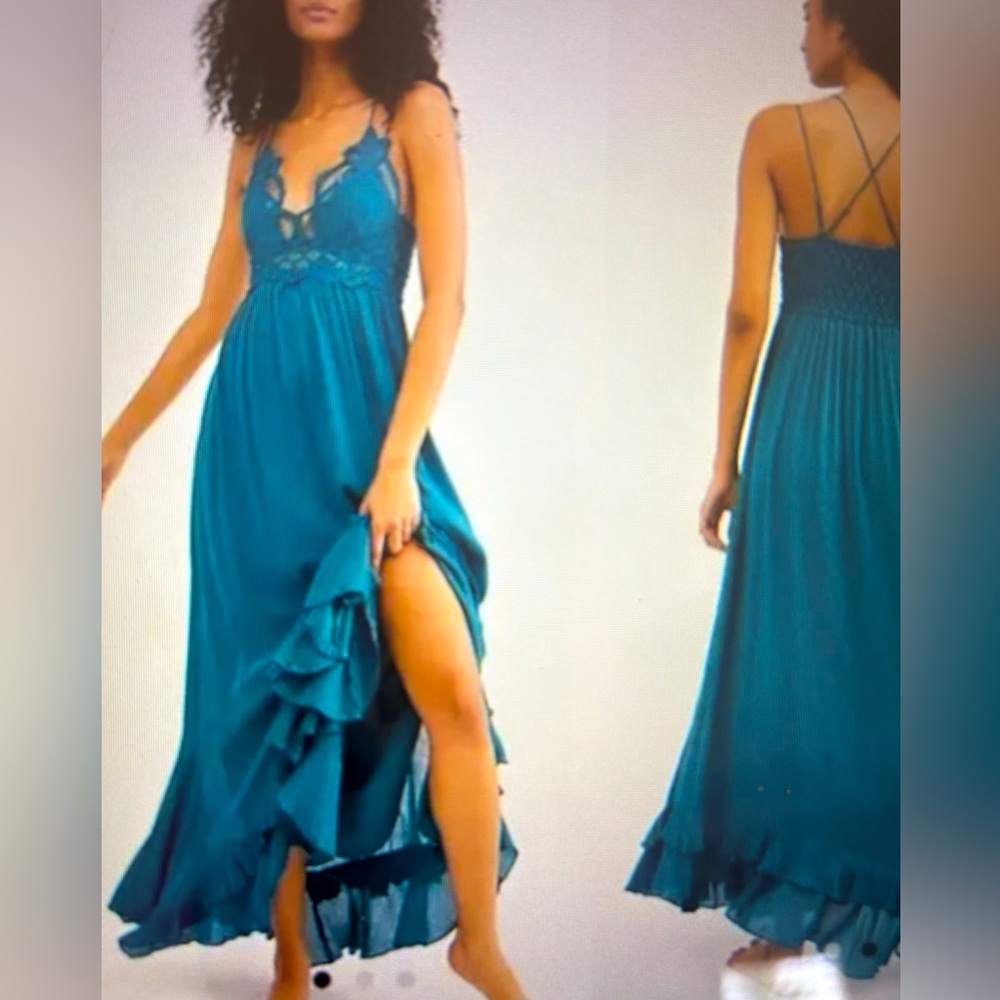 FREE PEOPLE ADELLA Maxi Slip Dress, Blue, Size S